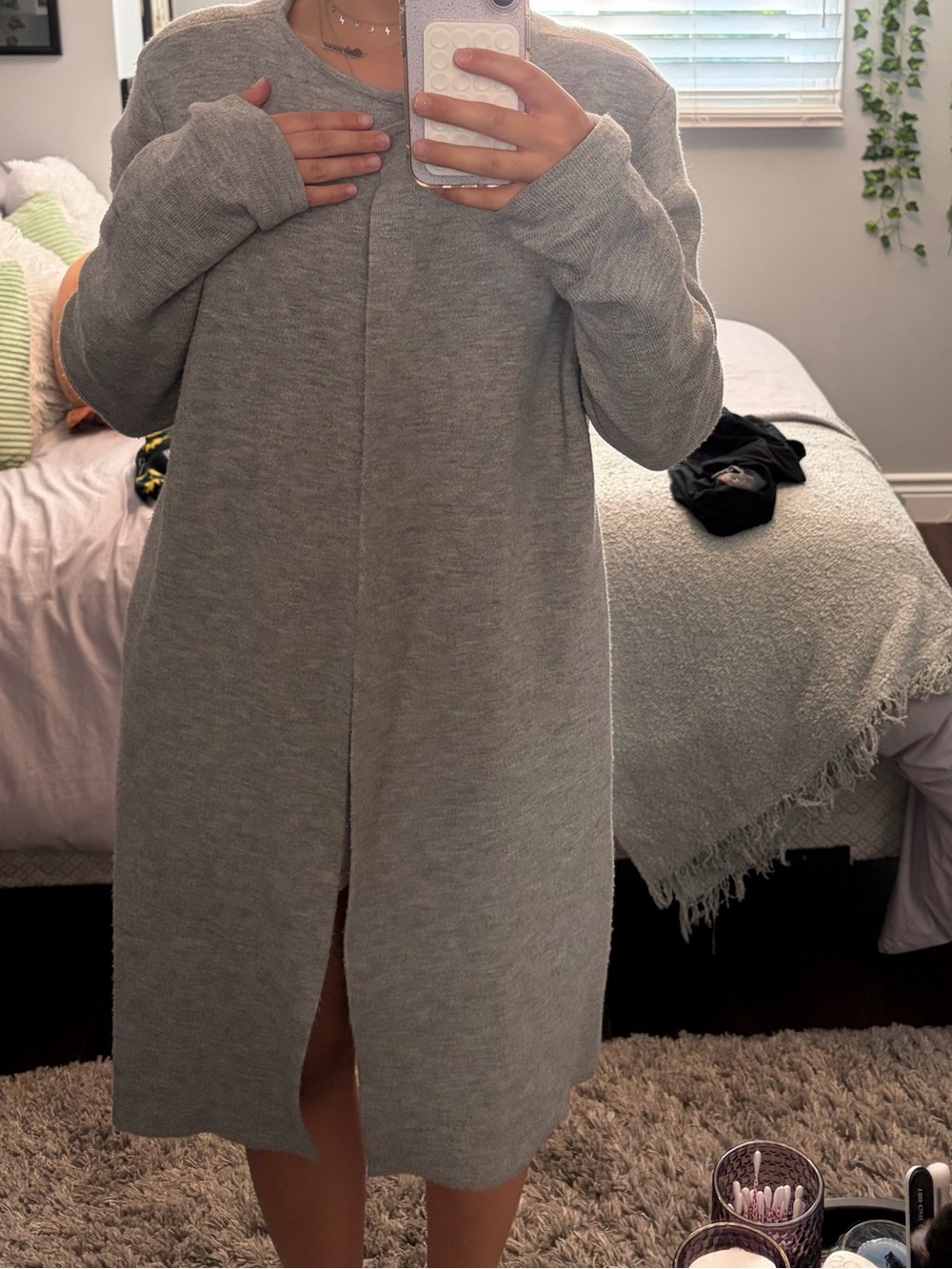 Open-front Longline Grey Cardigan